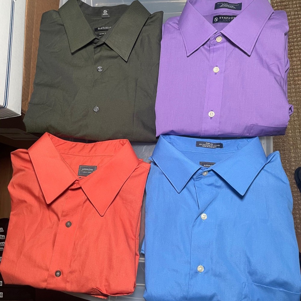 Stafford Mens Dress Shirt Lot 17.5 34/35 Regular Fit Broadcloth 4 Pc