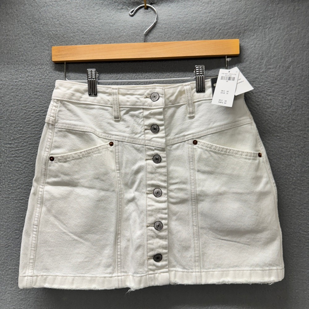 Abercrombie & Fitch Skirt Womens 26 White Natural Rise Button Up Denim Mini NEW