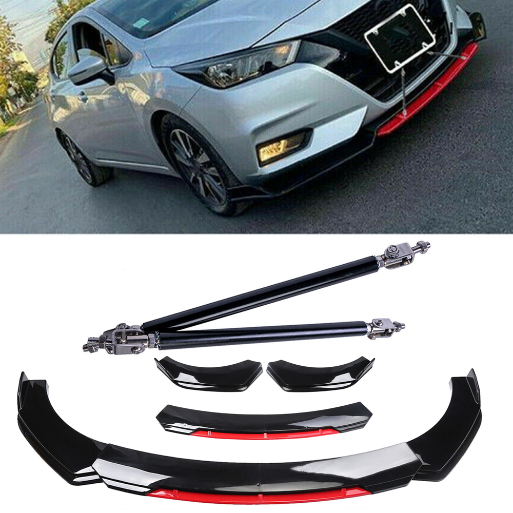 Nissan Sentra Front Bumper Lip Chin Splitter with Gloss Black Strut Rods