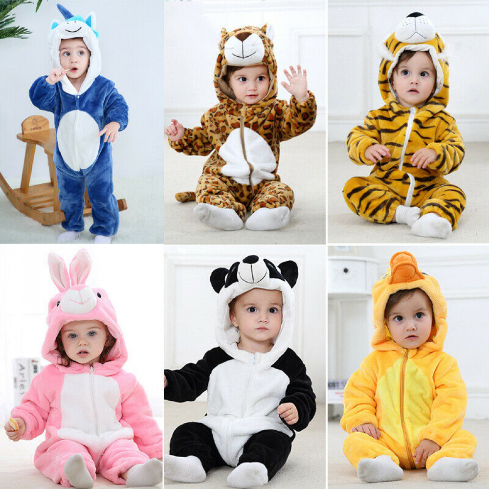 Baby Kids Animal Hooded Romper Jumpsuit Bodysuit Pyjamas Clothes Outfits Gifts