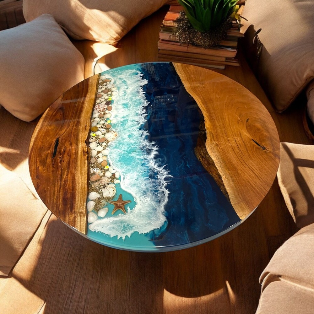 Ocean Wave Epoxy Resin Coffee Table Modern Computer Desk Stylish Hallway Decor