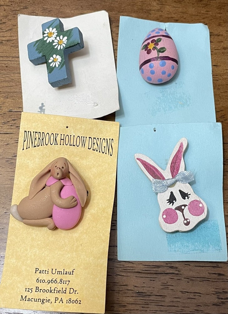 Set Of 4 Easter lapel Pins- Bunny Rabbit, Holy Cross, & Easter Egg