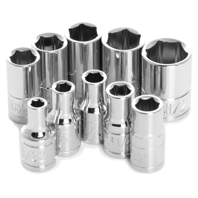 JEGS W36002 1/4 in. Drive SAE Socket Set 10-Piece 6-Point Polished Nickel Chrome