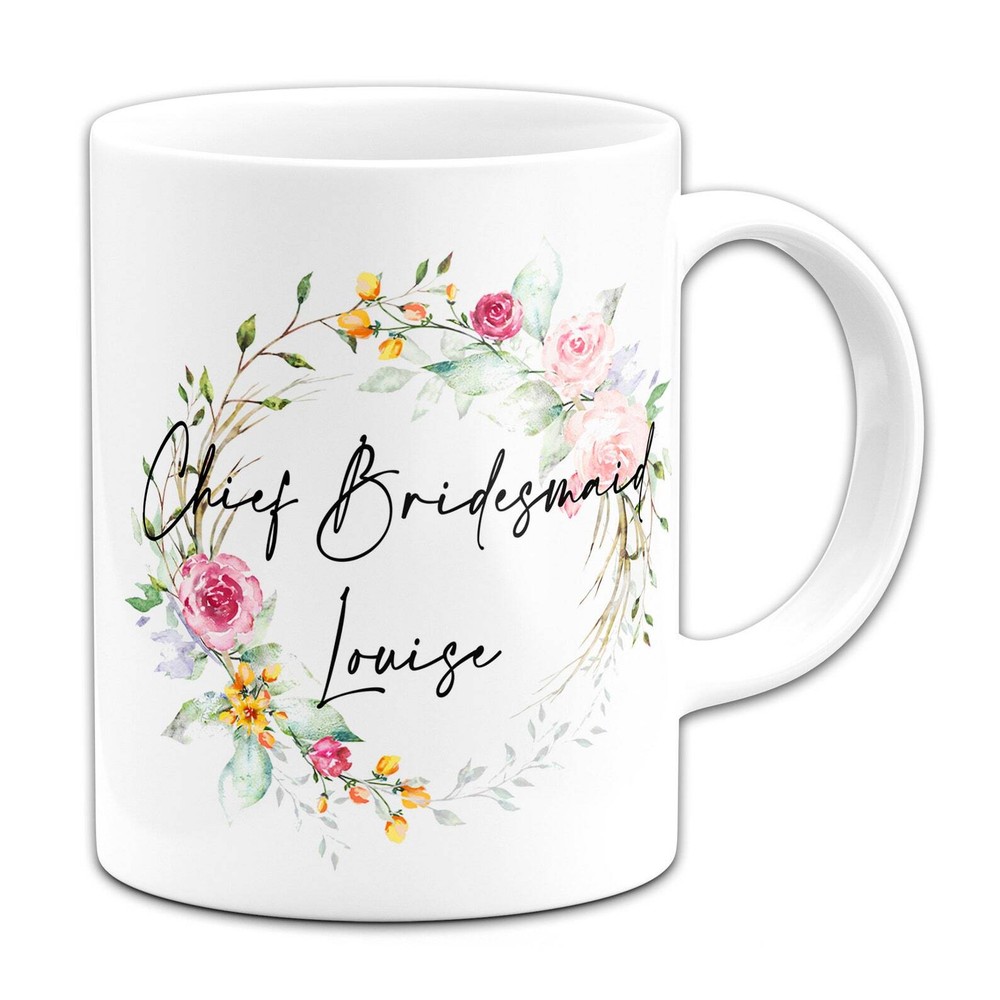 Personalised Floral Chief Bridesmaid Novelty Gift Mug