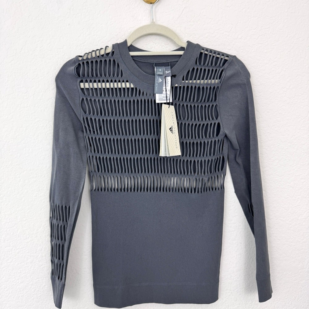 Adidas Stella McCartney Women Warp Knit Top Size S Long Sleeve Perforated Active