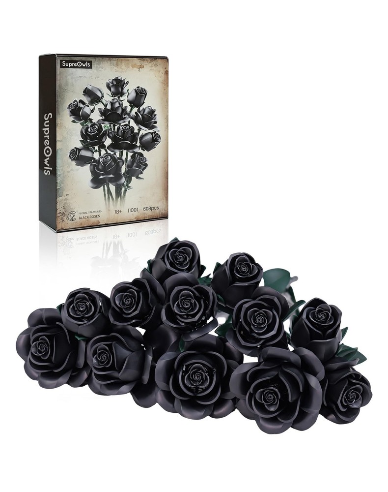 Gothic Black Roses Bouquet Building Set for Botanical Horror Collection