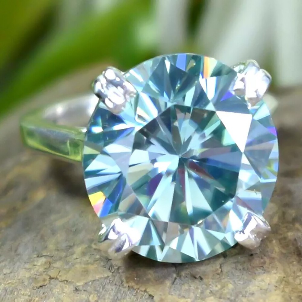 9.80 Ct Certified Round Cut Blue Diamond Solitaire Ring In 925 Sterling Silver