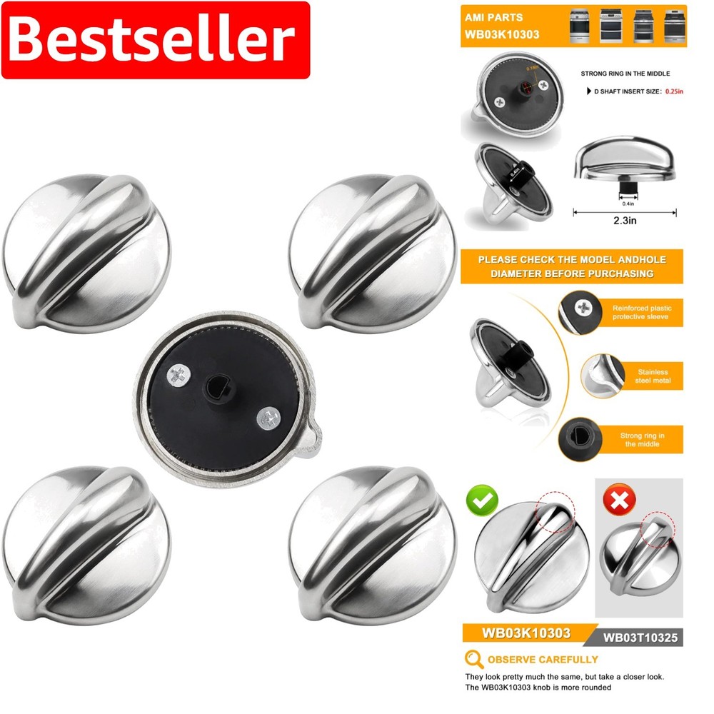 5-Pack GE Stainless Steel Gas Stove Knobs for Better Cooking