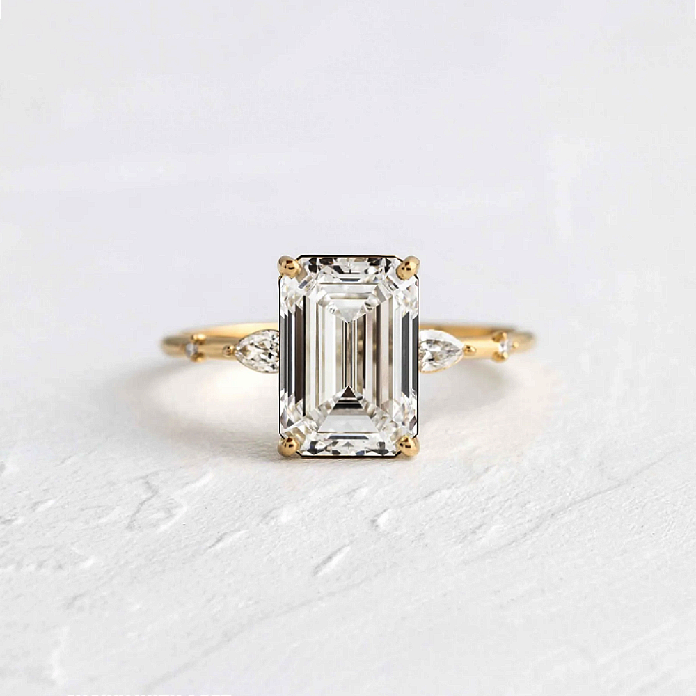 14k Yellow Gold Diamond Ring Emerald Solid Engagement 2.70 Ct IGI GIA Lab Grown