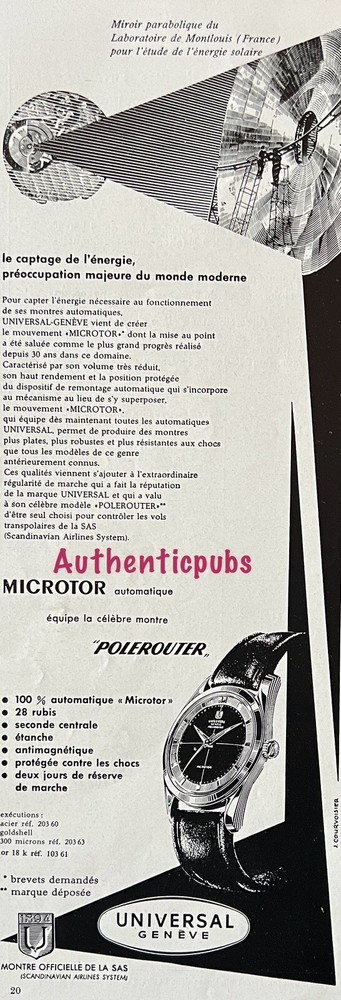1958 UNIVERSAL ADVERTISEMENT GENEVA POLEROUTER WATCH LABO MONTLOUIS CURVOISIER