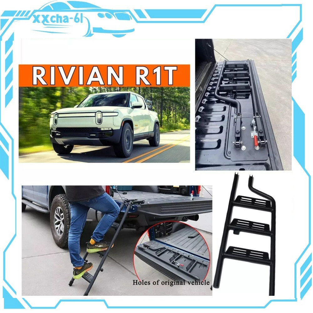 Black Pickup Truck Step Aluminum Tailgate Ladder Fits for Rivian R1T 2022-2025