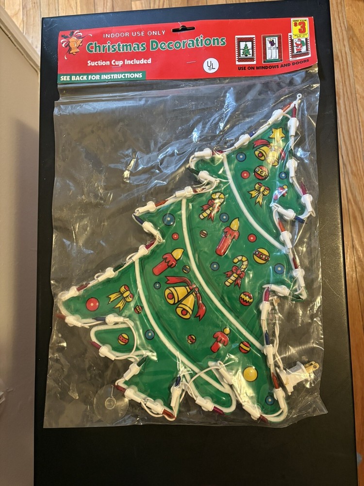 Vintage 1980s Lighted Christmas Tree Wall Window Decor New in Box