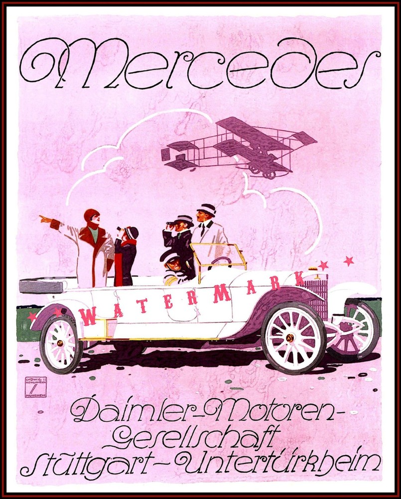Mercedes 1914 Daimler Motoren Germany Vintage Poster Print Classic Car Art