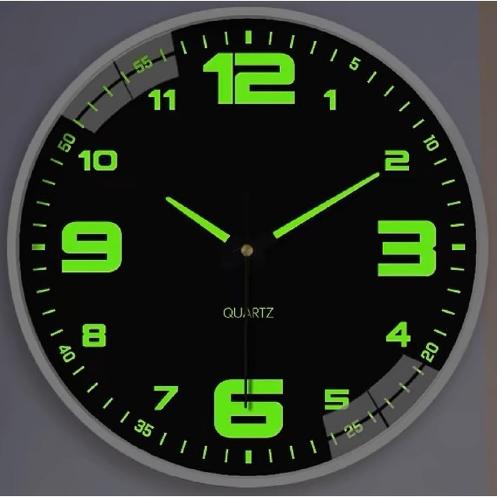 12 Inch Silent Night Light Wall Clock – Large Non-Ticking Quartz Clock