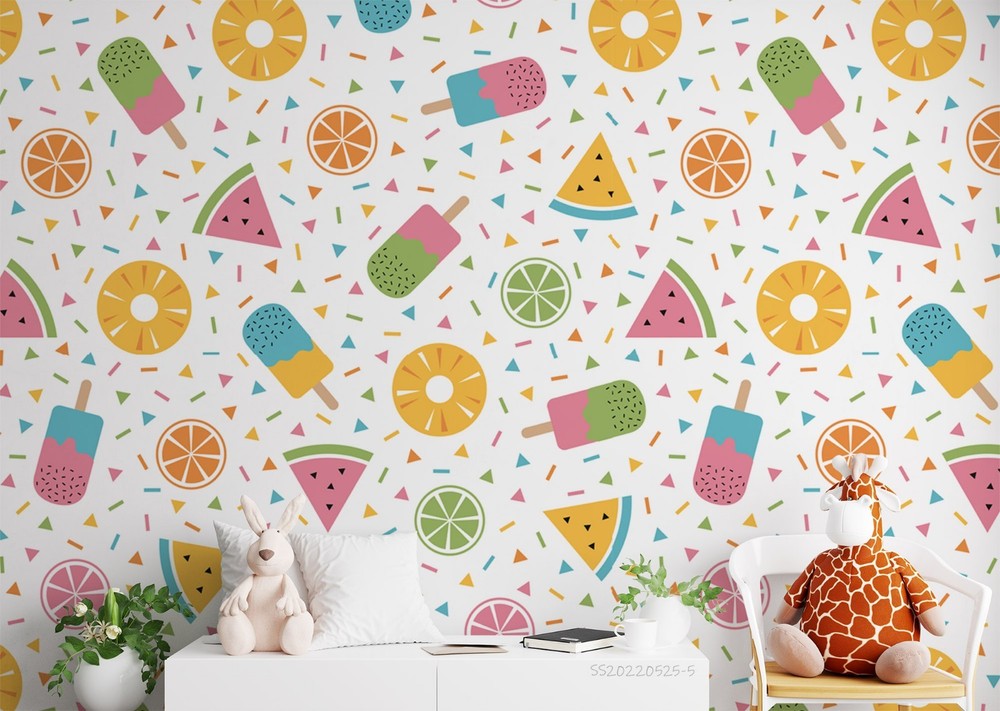 3D Fruit Ice Cream Watercolor Pattern Wall Murals Wallpaper Murals Wall Sticker