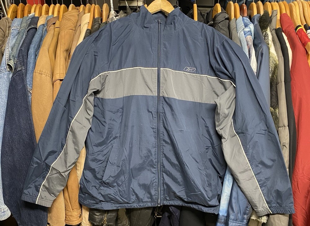 Reebok Windbreaker Jacket Full Zip Blue Medium Y2K Read Desc (Pre-Owned)
