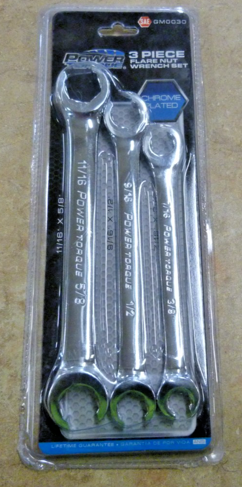 POWER TORQUE GM0030 3pc SAE Flare Nut Wrenches 7/16 - 11/16