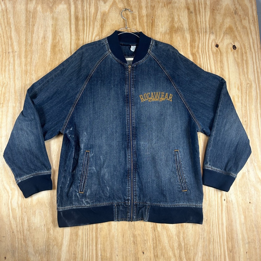 Vintage Rocawear Denim Jacket Full Zip RN#106830 CA#03877 Large Blue 90s