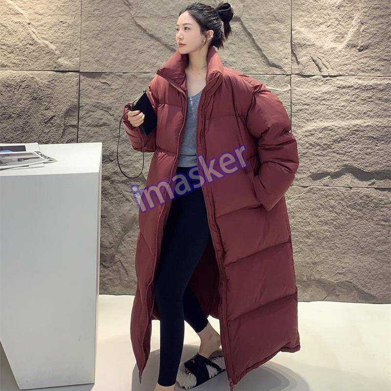 Korean Jacket Women Loose Stand-up Collar Over Knee White Duck Down Long Coats