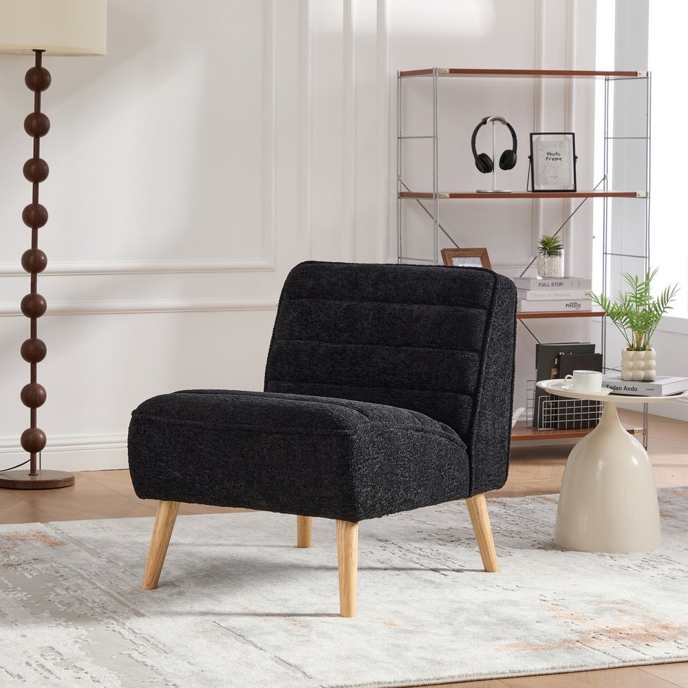 24.4-Inch Modern Upholstered Armless Accent Chair with Chenille Fabric and Rubber Wood Legs