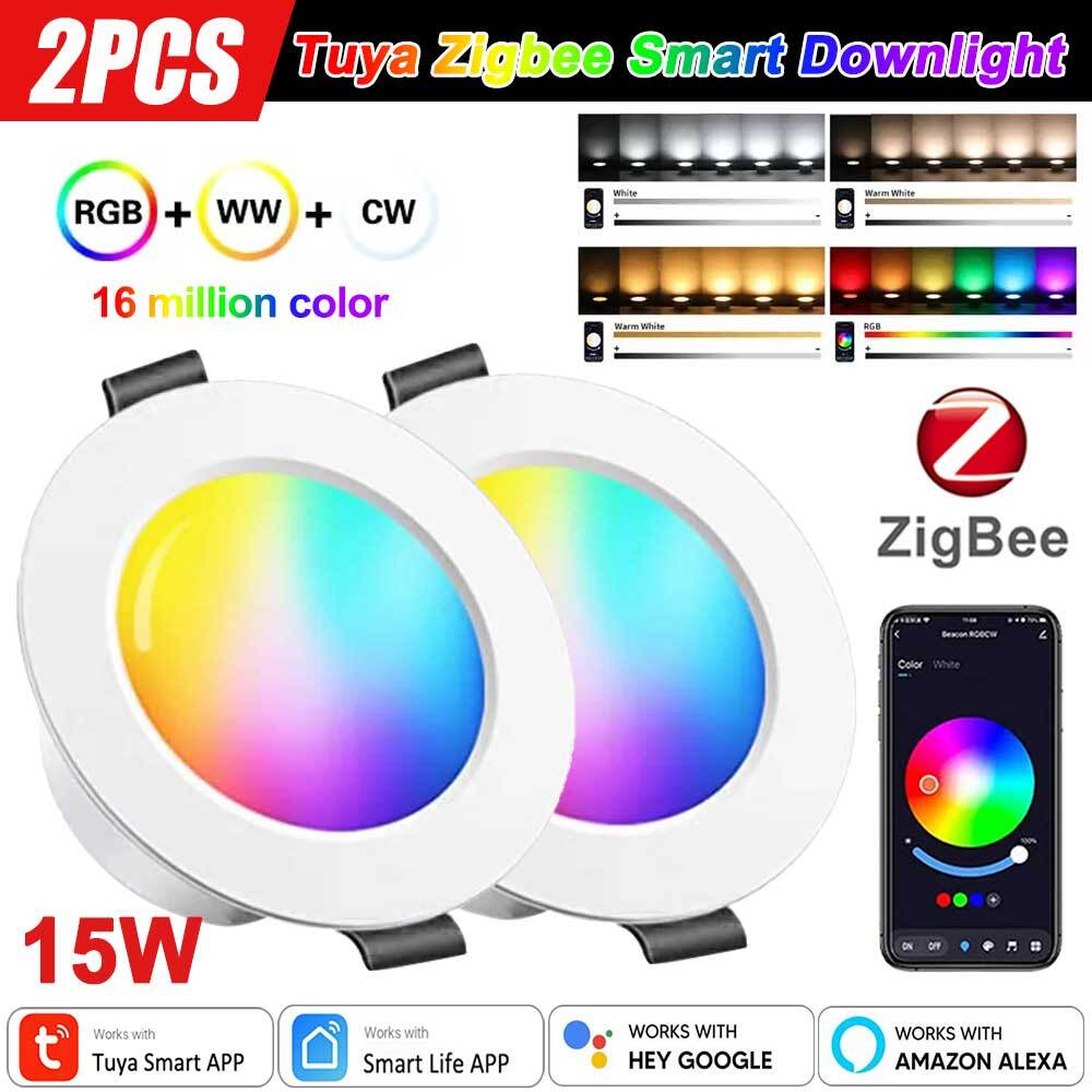2X 15W Zigbee RGB+CW Smart Recessed LED Downlight Color Spotlight  