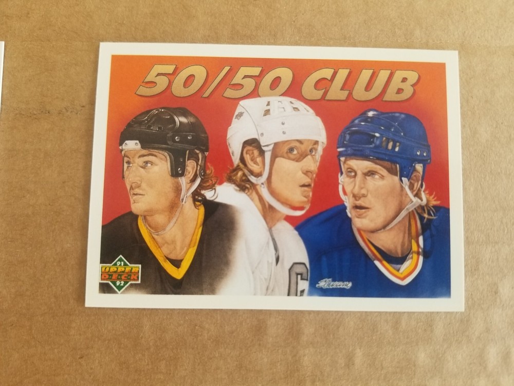 1991-92 Upper Deck #45 50/50 Club Lemieux Gretzky Hull Hockey Card