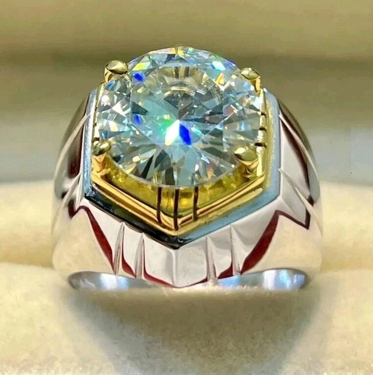 8.00 Ct Certified Treated Off White Diamond Solitaire Men's Ring In 925 Silver