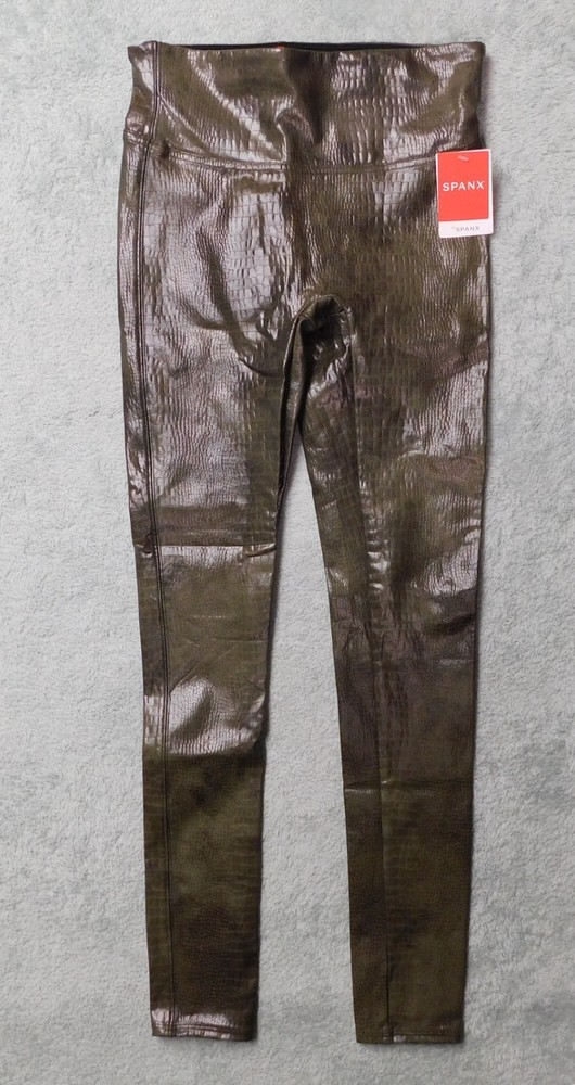 Spanx Women's Size L Faux Leather Leggings Olive Green 2437 Size L