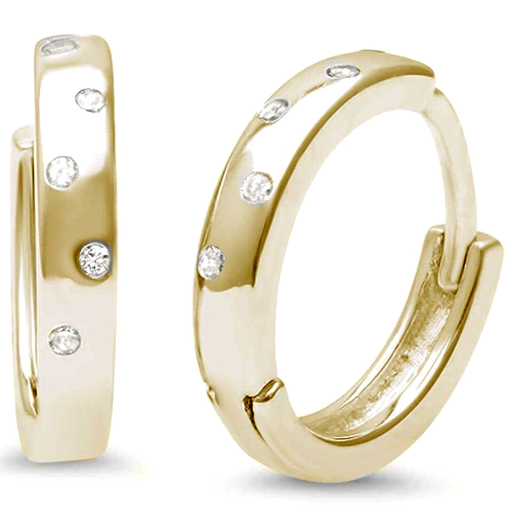 Genuine Diamond Huggie Hoop Earrings 14k Yellow Gold plated