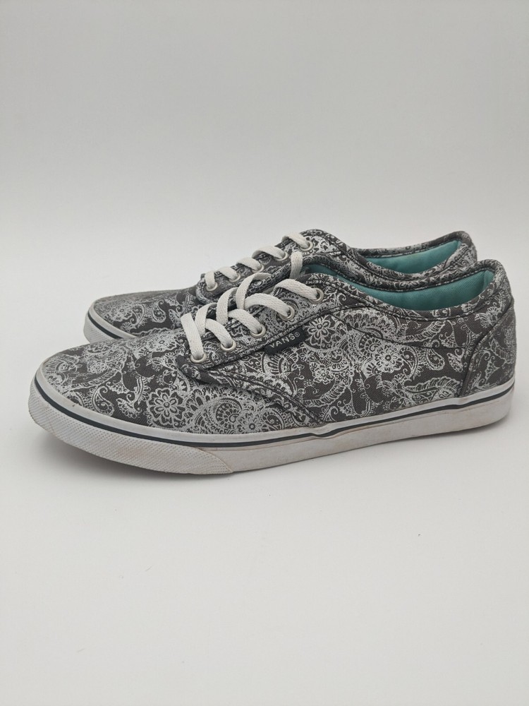 Vans Low Top Sneaker Gray and Silver Paisley Floral Women's Size 6 TB4R