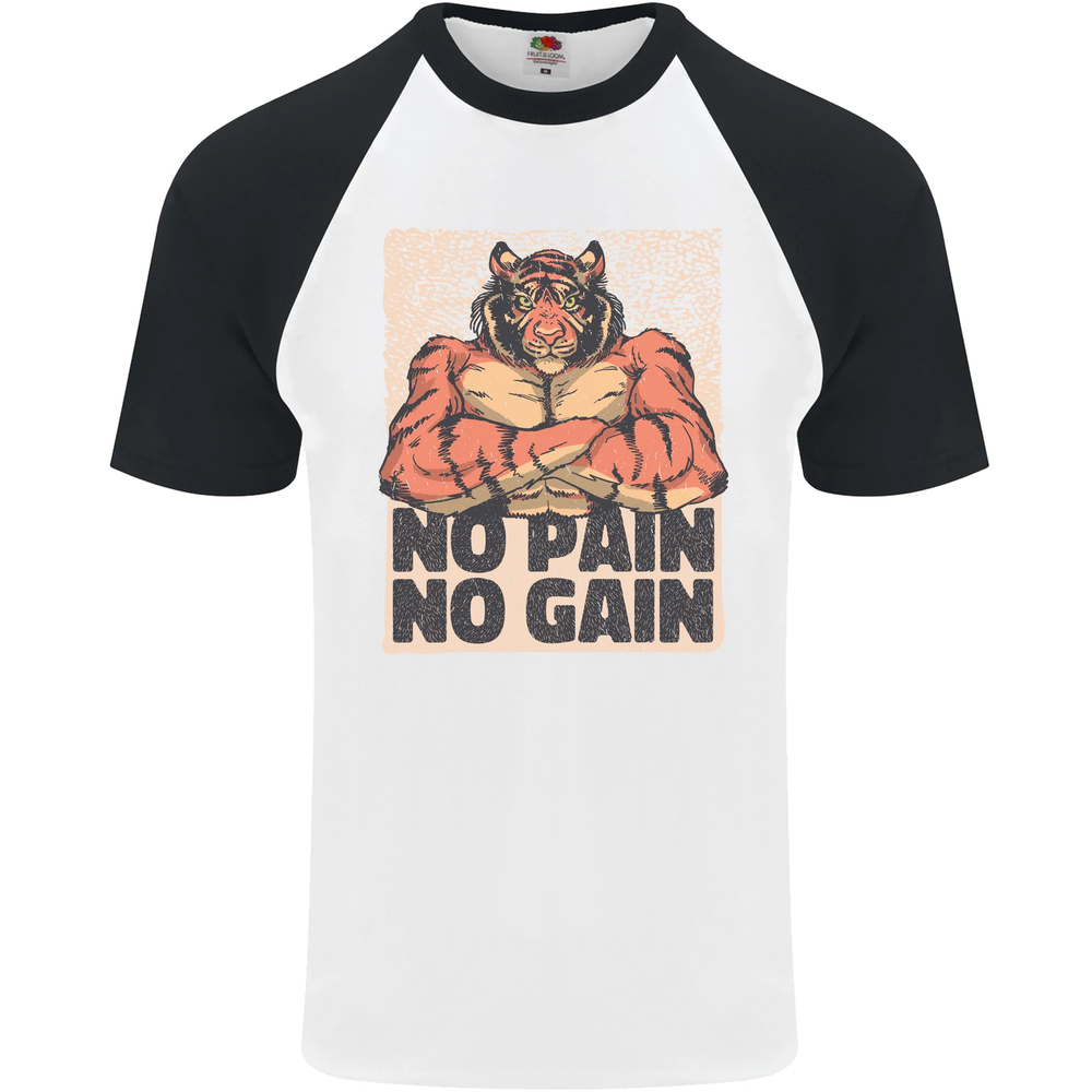 Gym Tiger No Pain No Gain Training Top Mens S/S Baseball T-Shirt
