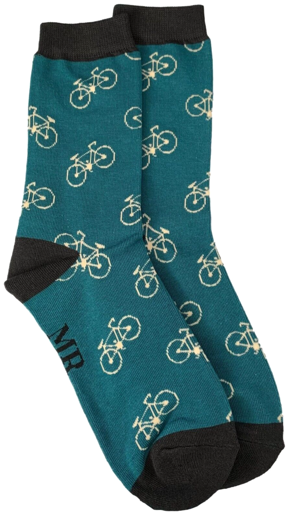Mens Socks Bamboo Cotton Teal Blue Black Bikes Bicycle New