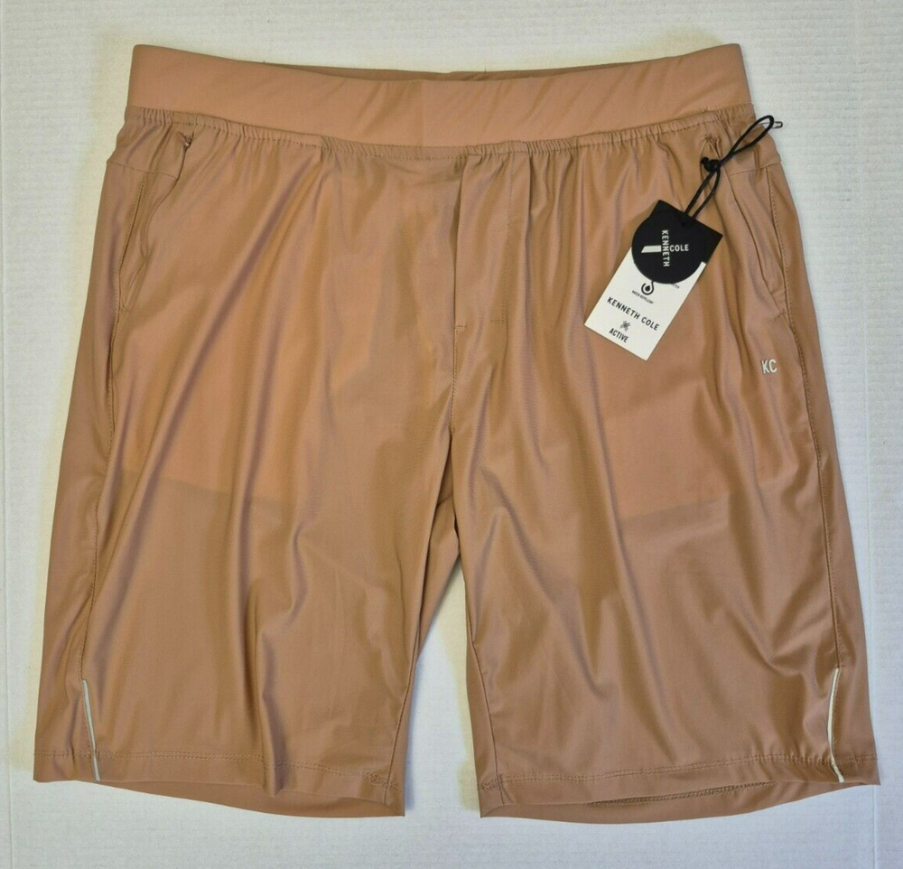 Kenneth Cole Mens Stretch Water-Repellent 9-Inch Active Tech Shorts Beige NWT