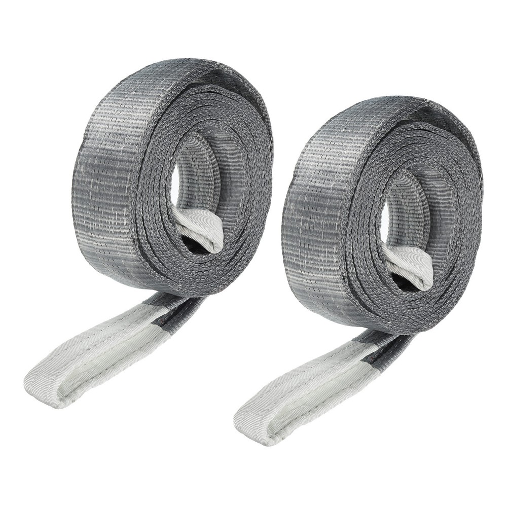 2 Pcs Lifting Slings Straps Polyester 19ft Flat Belts(8818lbs) Grey