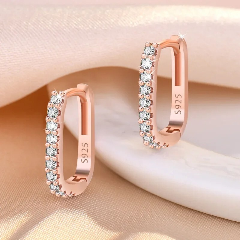 925 Sterling Silver Crystal Hoop Earrings – Elegant Circle Design for Women.