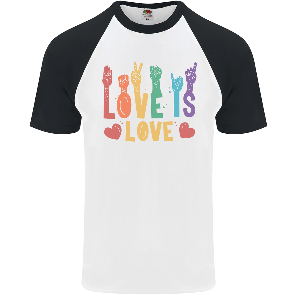 LGBT Sign Language Love Is Gay Pride Day Mens S/S Baseball T-Shirt