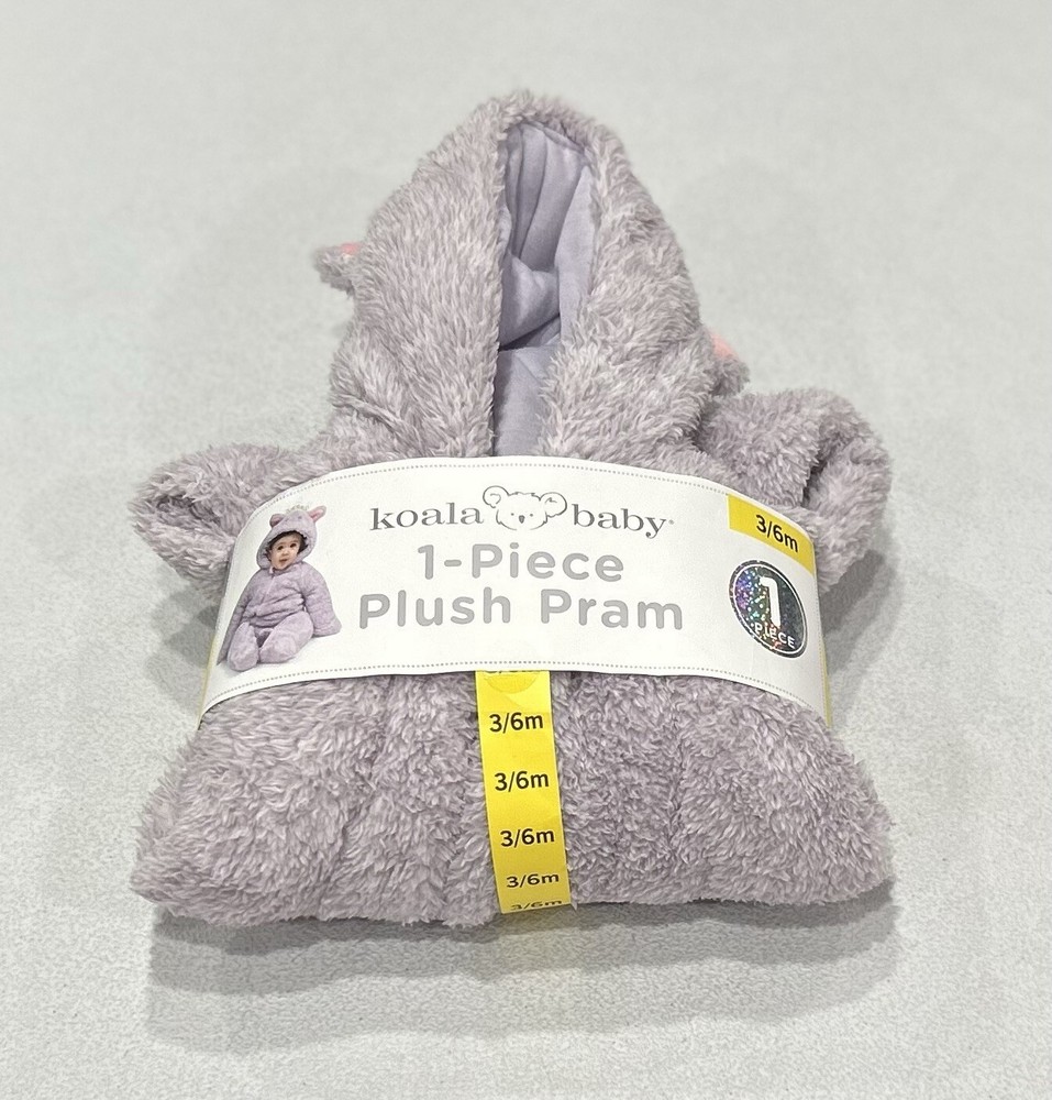 Koala Baby Girls 1-Piece Plush Pram Hooded Fleece Jumper, Purple, Size 3/6M