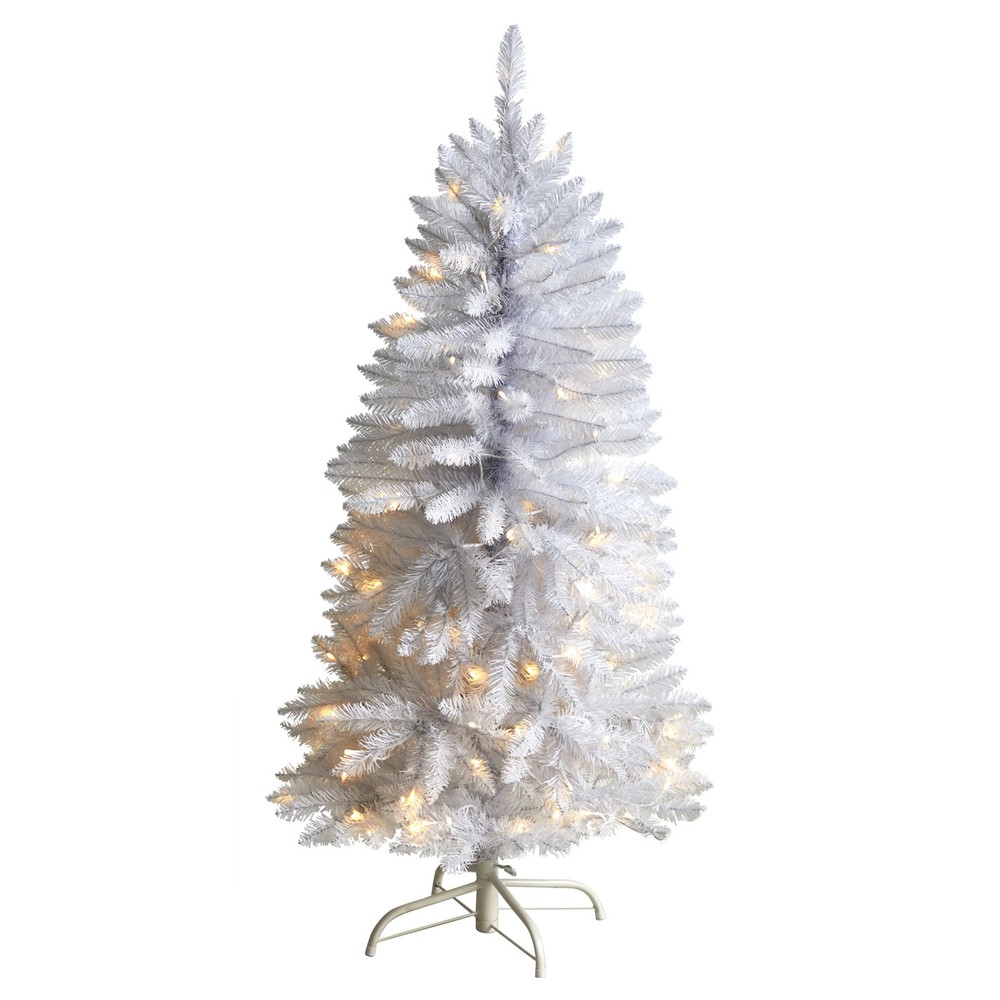 4ft Slim White Christmas Tree with 100 Warm Lights, 48 Green Tips