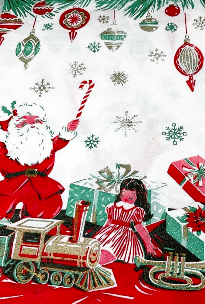 Vintage  Plastic Christmas Print Table Cloth 54