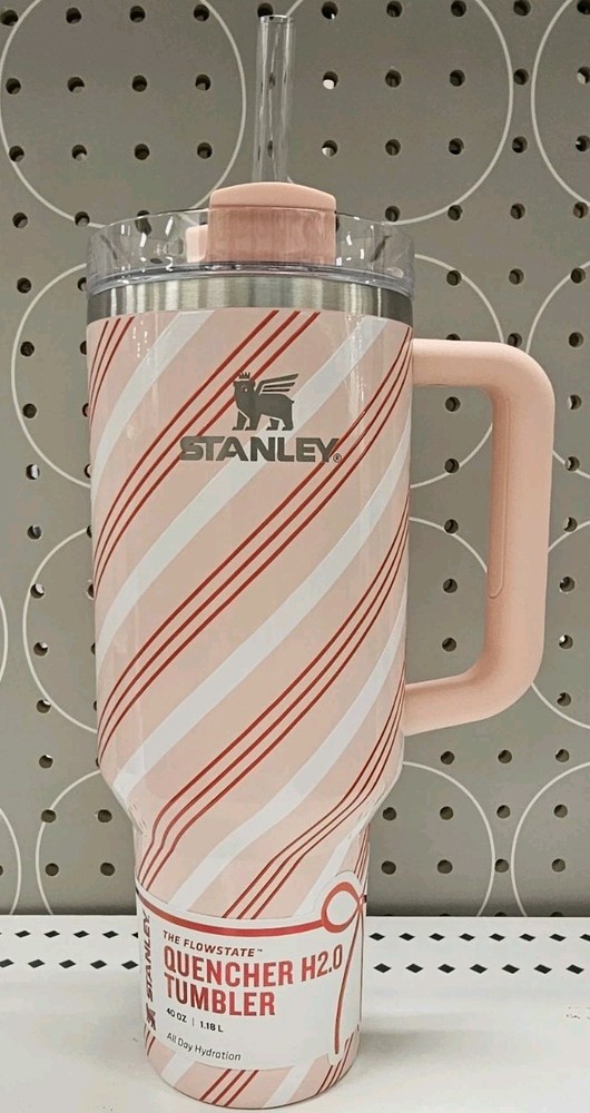 Stanley 40oz Quencher H2.0 FlowState Tumbler CANDY CANE TWIST Red White