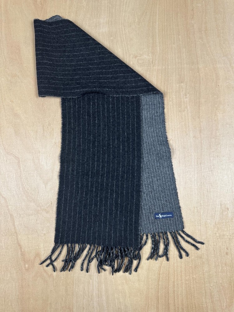 🧣 Polo Ralph Lauren reversable Charcoal & Black Pinstripe Wool Scarf