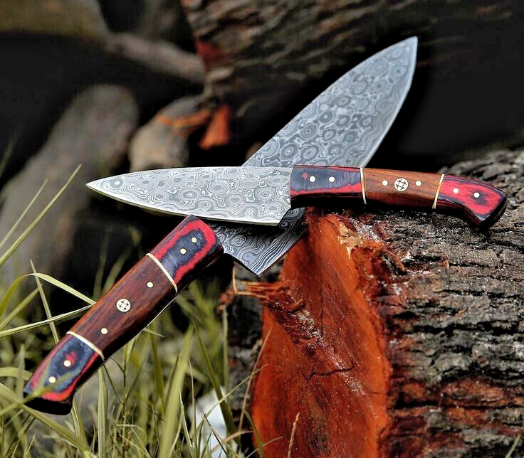 Custom Damascus Steel Chef and Steak Knife Set for Professional Kitchens 2065