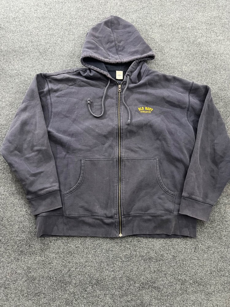 Vintage Old Navy Athletics Men's 2XL Blue Hoodie Sweatshirt Full Zip Y2k