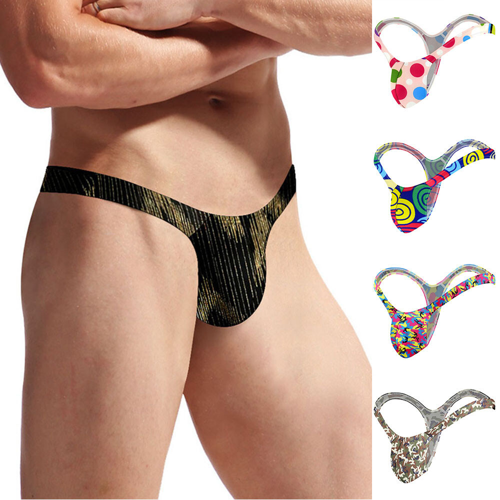 Men Thongs Lingerie Sexy Panties Underwear G-string Printed Briefs Convex T back