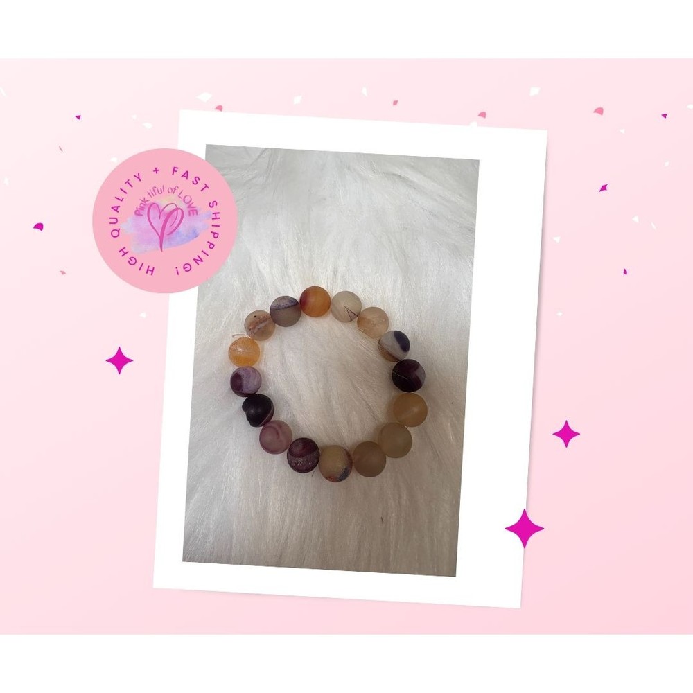 Purple Agate Stretch Beaded Bracelet Handmade Gemstone Jewelry