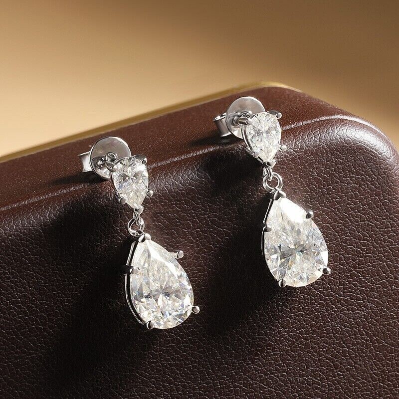 2.30Ct Pear Cut Simulated Diamond Drop Earrings in 14K White Gold Plated