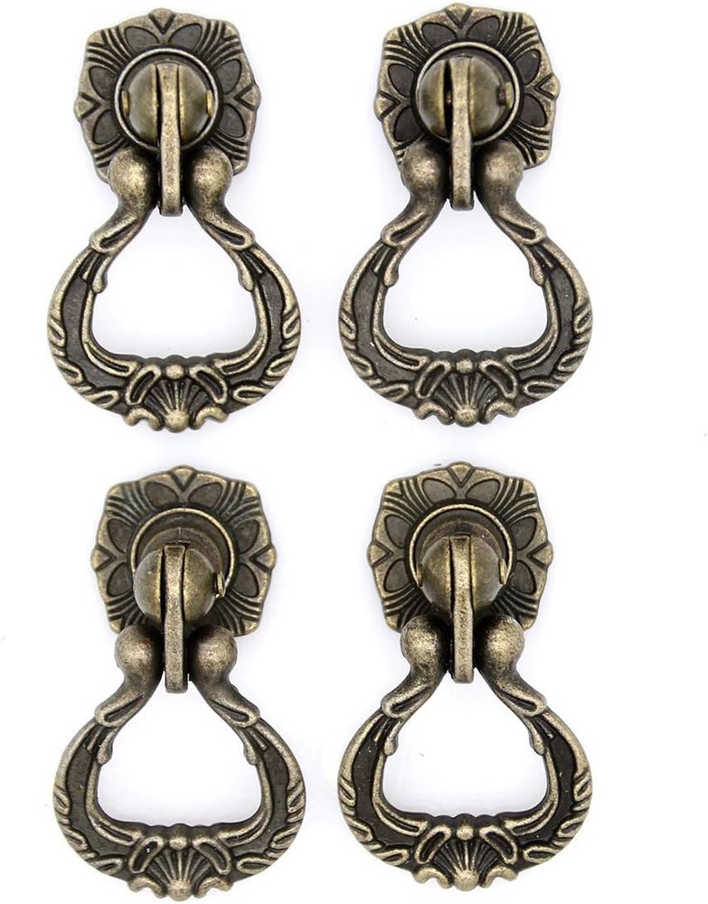 LXZ 4 PCs Vintage Antique Brass Pendant Ring Pulls Medium, Bronze