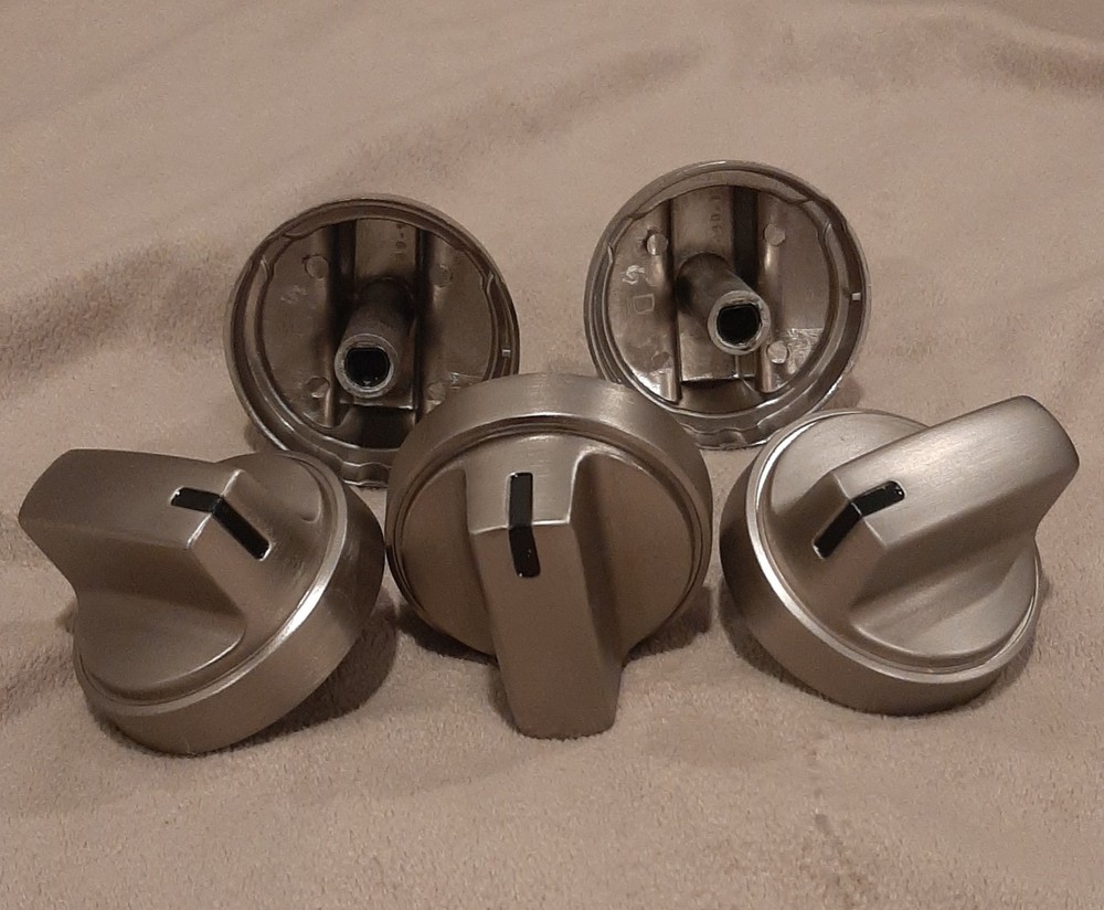 New 5 pc Oven Stove Replacement Knobs Brushed Steele GE Universal