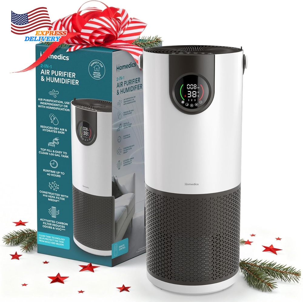 2-In-1 Cool Mist Humidifier & Air Purifier Digital Air Quality Sensor Auto Mode