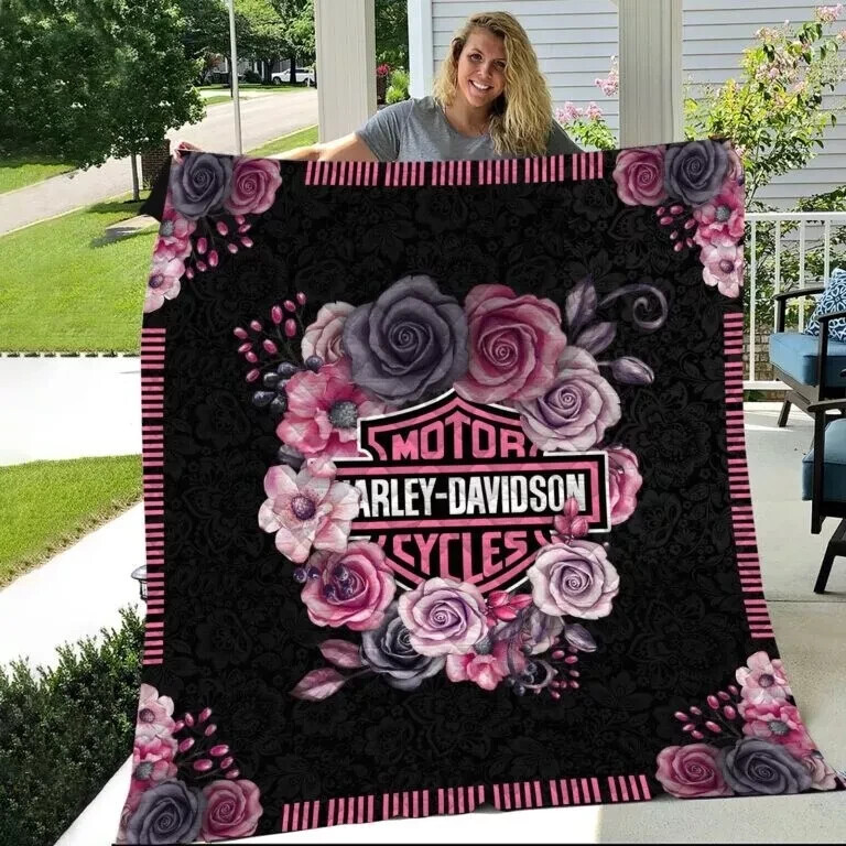 Love Motorbike Life Quilt Blanket, Harley-Davidson Quilt Blanket 3D Print